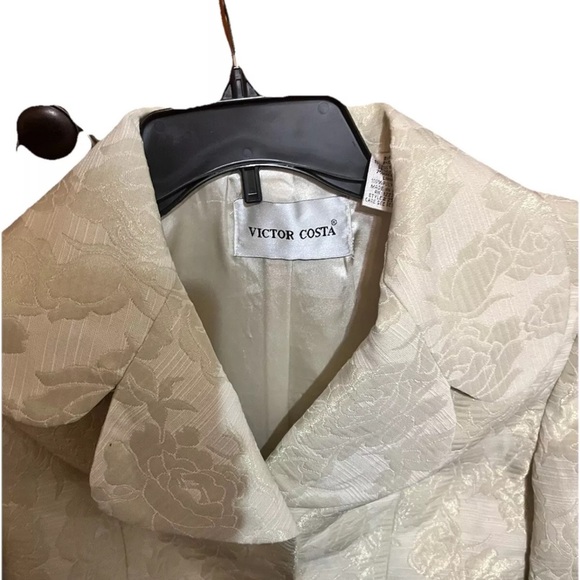 Victor Costa Women 10 Vintage Cream Damask 3/4 Sleeve Blazer - Picture 2 of 3